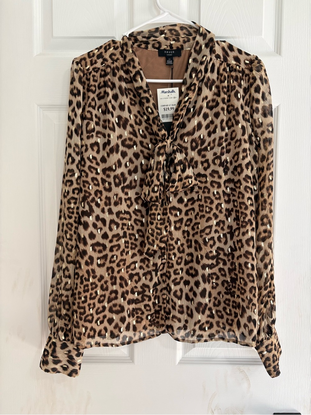 Haver Leopard-Print Tie-Neck Blouse - Brown/Black